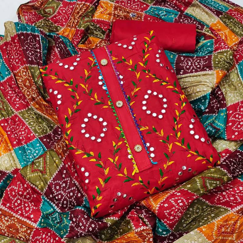 red organza embroidered dress material