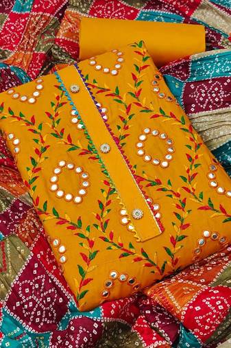 yellow organza embroidered dress material