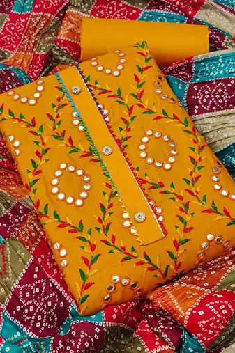 yellow organza embroidered dress material