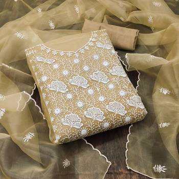 beige organza embroidered dress material 1