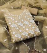 beige organza embroidered dress material