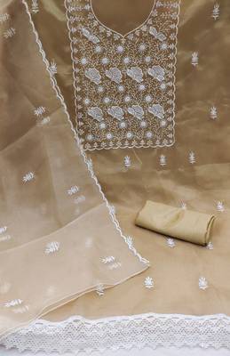 beige organza embroidered dress material 2
