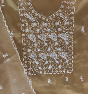 beige organza embroidered dress material 3