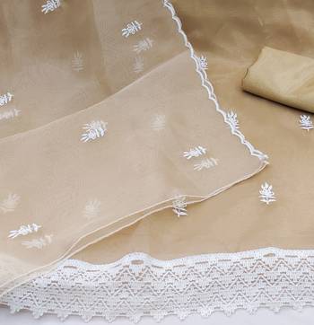beige organza embroidered dress material 4