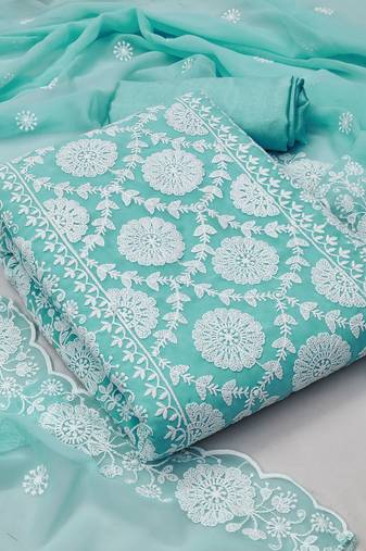 sea green georgette embroidered dress material