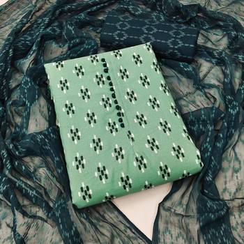 sea green cotton printed dress material 1