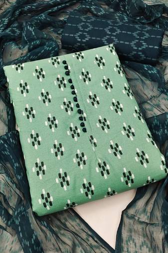 sea green cotton printed dress material