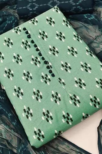 sea green cotton printed dress material
