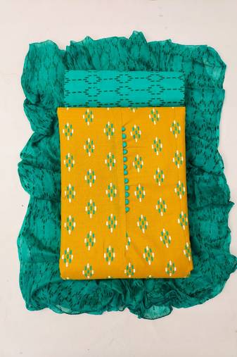 yellow cotton printed dress material