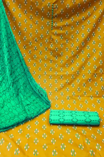 yellow cotton printed dress material
