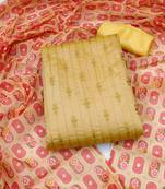 beige chanderi embroidered dress material