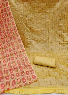 beige chanderi embroidered dress material 2