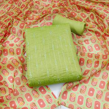 green chanderi embroidered dress material 1