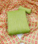 green chanderi embroidered dress material