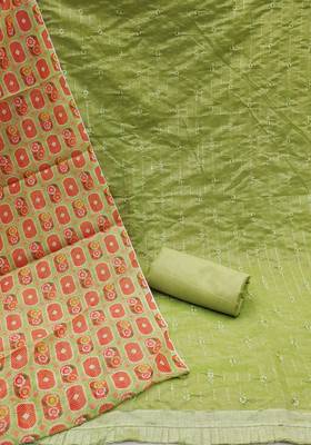 green chanderi embroidered dress material 2