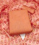 peach chanderi embroidered dress material