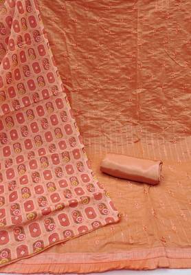 peach chanderi embroidered dress material 2