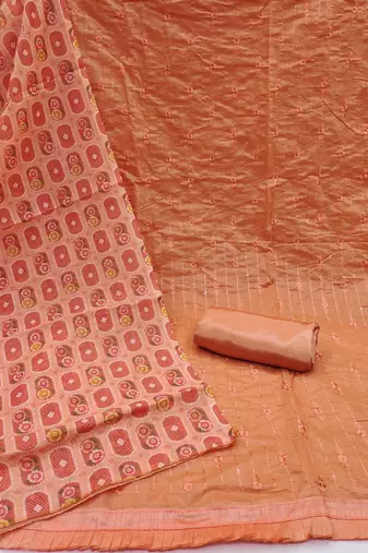 peach chanderi embroidered dress material