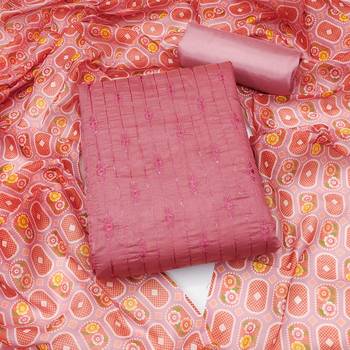 pink chanderi embroidered dress material 1