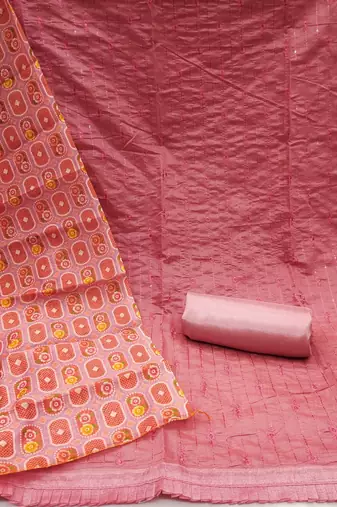 pink chanderi embroidered dress material