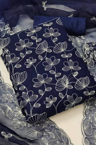 blue organza embroidered dress material