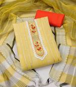 yellow cotton hand embroidery dress material