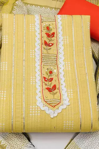yellow cotton hand embroidery dress material