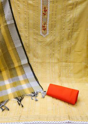 yellow cotton hand embroidery dress material 3