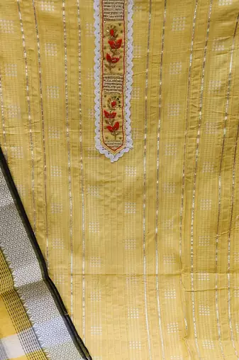 yellow cotton hand embroidery dress material