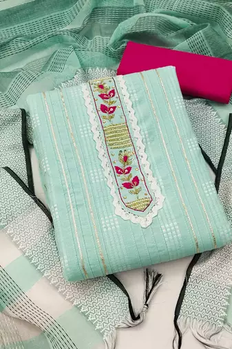 sky blue cotton hand embroidery dress material