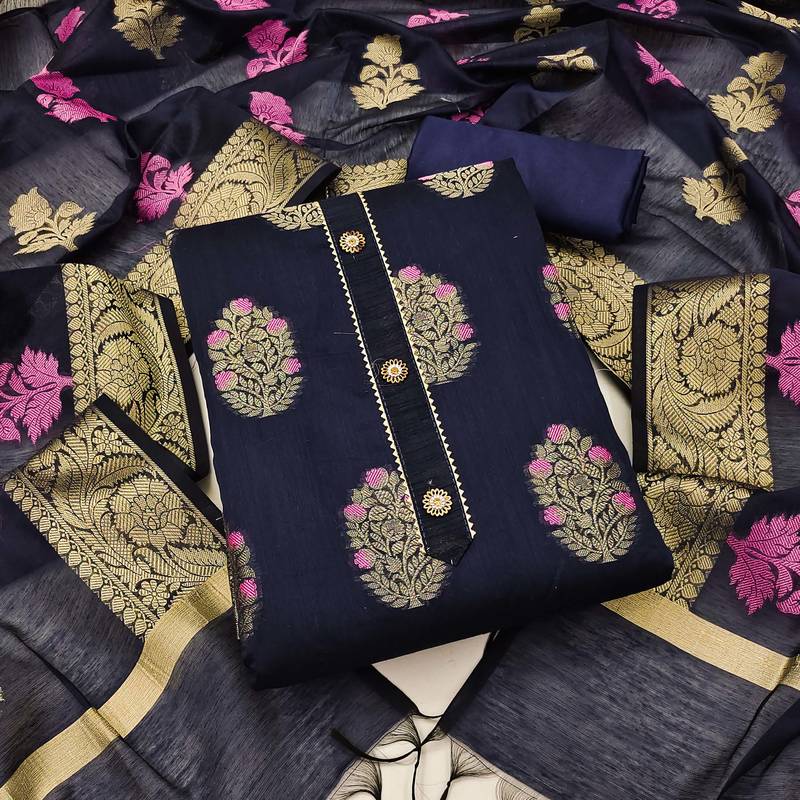 blue jacquard woven dress material