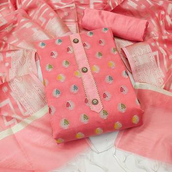 peach jacquard woven dress material 1