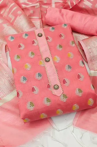 peach jacquard woven dress material