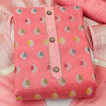 peach jacquard woven dress material 2