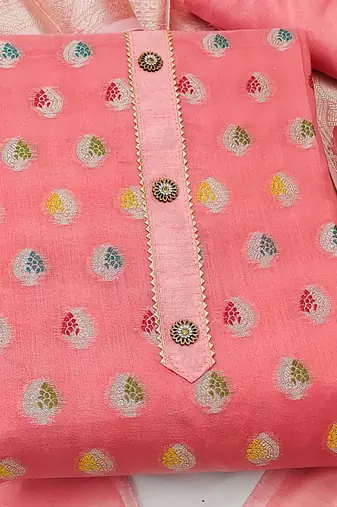 peach jacquard woven dress material