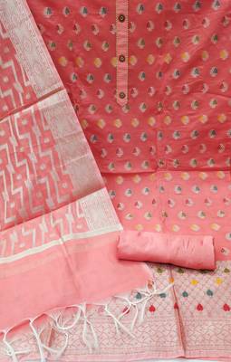 peach jacquard woven dress material 3