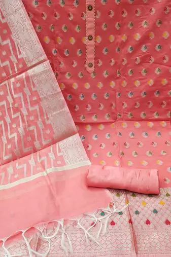 peach jacquard woven dress material