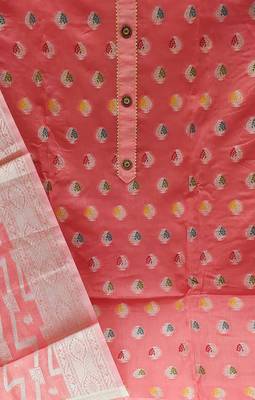 peach jacquard woven dress material 4