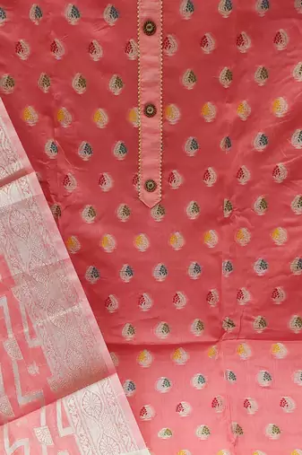 peach jacquard woven dress material