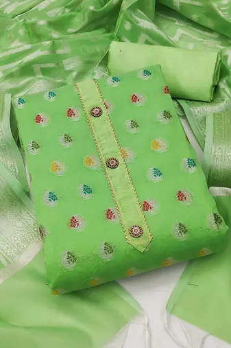 green jacquard woven dress material