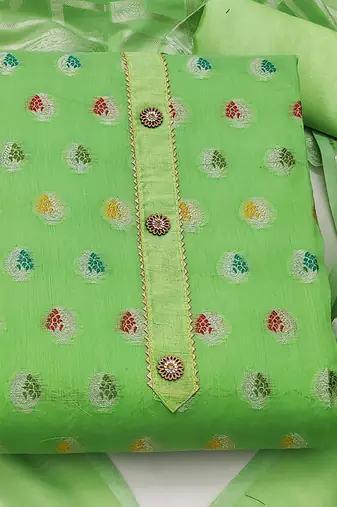 green jacquard woven dress material