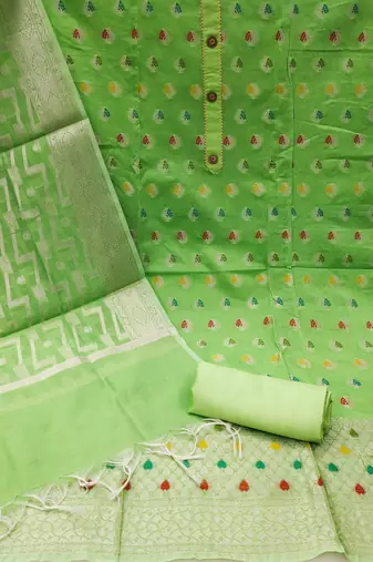 green jacquard woven dress material