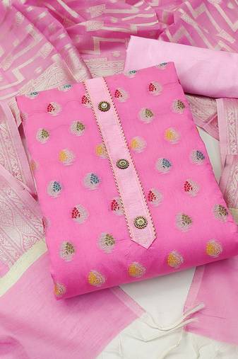 pink jacquard woven dress material