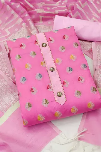 pink jacquard woven dress material