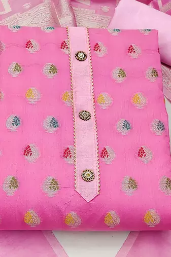 pink jacquard woven dress material