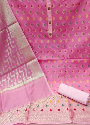 pink jacquard woven dress material 3