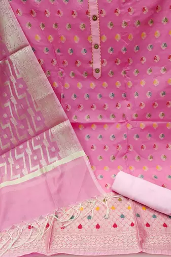 pink jacquard woven dress material