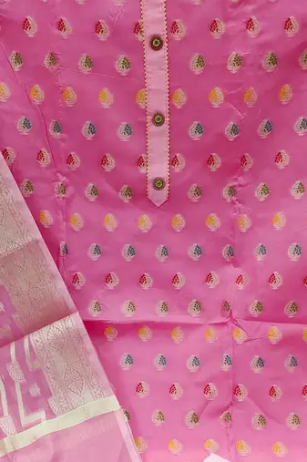 pink jacquard woven dress material