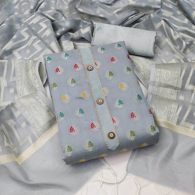 grey jacquard woven dress material