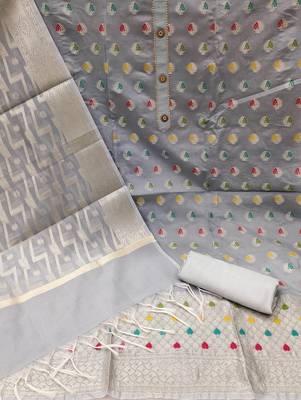 grey jacquard woven dress material 3